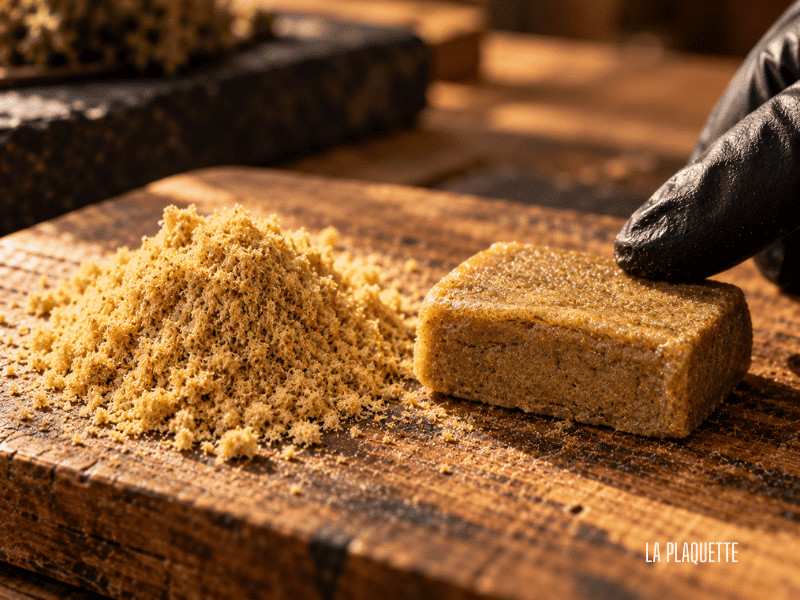 Pollen CBD en poudre et pollen pressé en hash